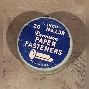 Vintage Dennison's 3/4" #L3R Paper Fasteners Cardboard Paper Like Container